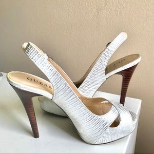 White and Silver Guess Heels